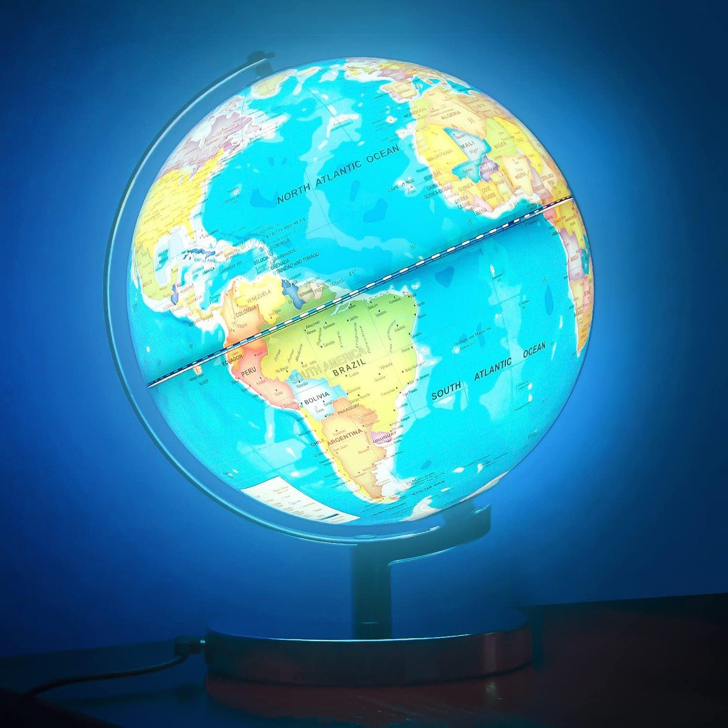 6 in1 Illuminated World Globe for Kids & Adults All Ages High Clear Map, Illuminates Educational Interactive STEM Toy, Light Up Kids Globe Lamp,Gifts For Boys And Girls