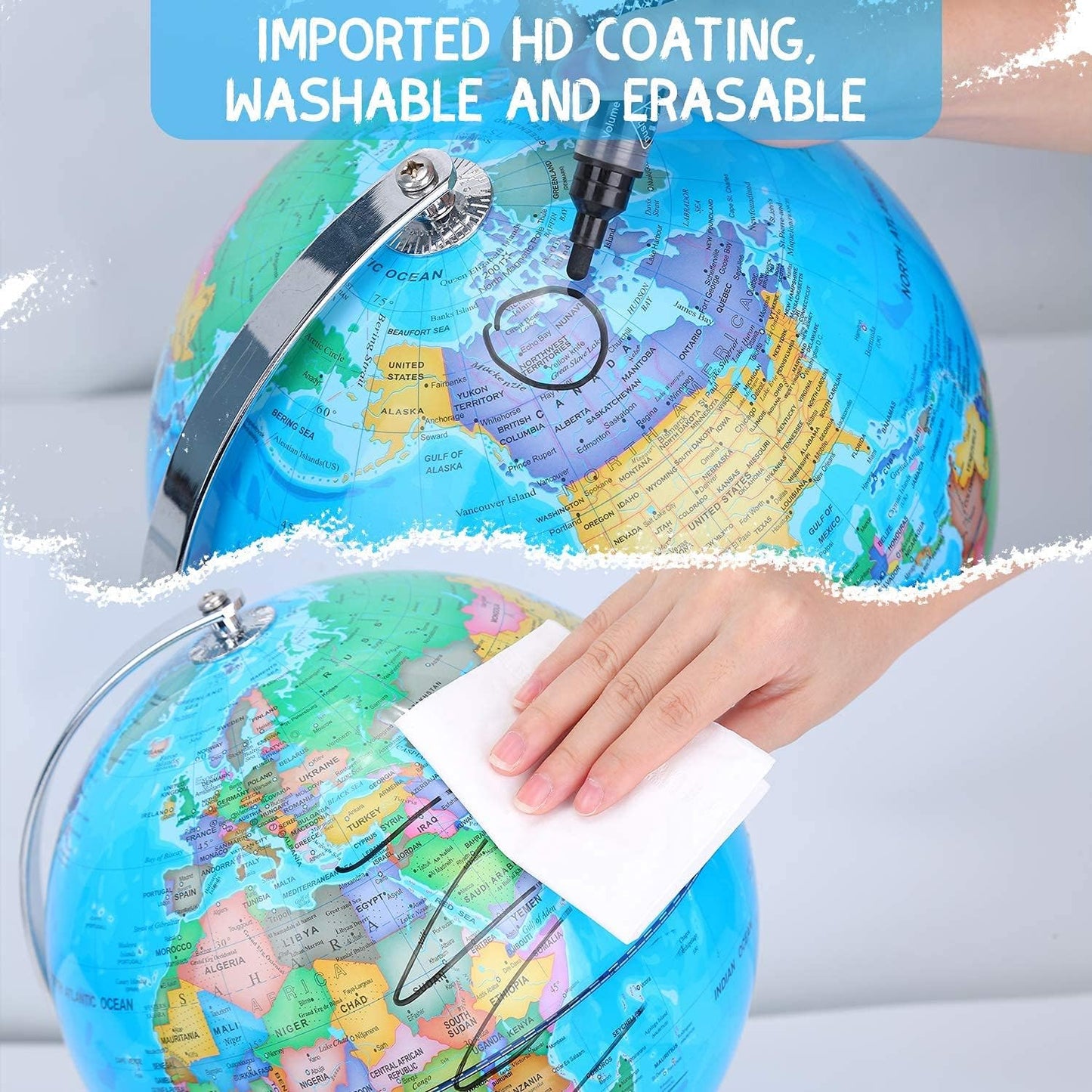6 in1 Illuminated World Globe for Kids & Adults All Ages High Clear Map, Illuminates Educational Interactive STEM Toy, Light Up Kids Globe Lamp,Gifts For Boys And Girls