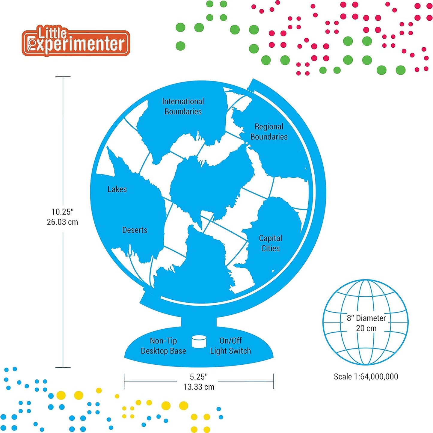 Illuminated Globes for Kids - 8β Light Up World Globe With Stand, Gift Ideas for Children - Interactive Learning & Educational Toys for All Ages - Earth Globe With Build in Led Night Light - Gifts for Boys And Girls Age 8-12 + Year Old