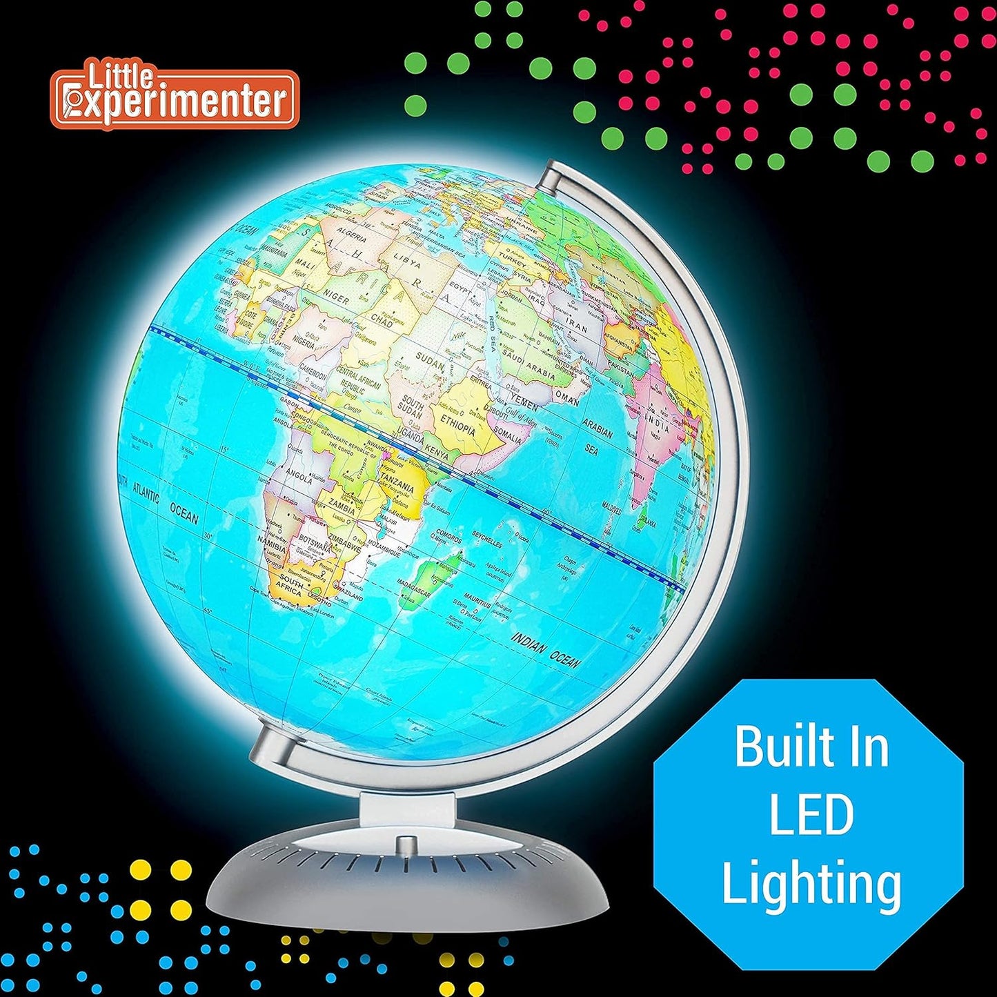 Illuminated Globes for Kids - 8β Light Up World Globe With Stand, Gift Ideas for Children - Interactive Learning & Educational Toys for All Ages - Earth Globe With Build in Led Night Light - Gifts for Boys And Girls Age 8-12 + Year Old