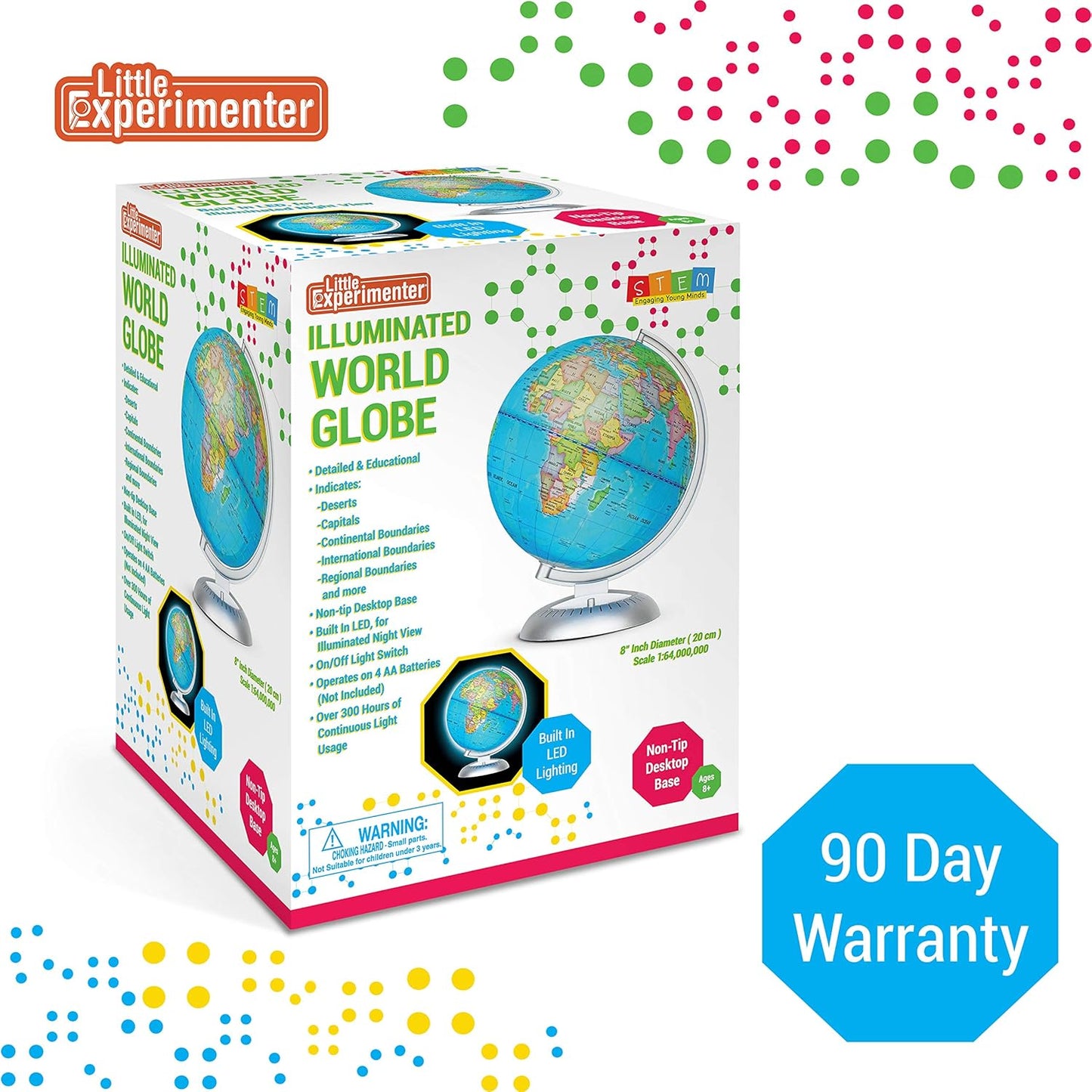 Illuminated Globes for Kids - 8β Light Up World Globe With Stand, Gift Ideas for Children - Interactive Learning & Educational Toys for All Ages - Earth Globe With Build in Led Night Light - Gifts for Boys And Girls Age 8-12 + Year Old